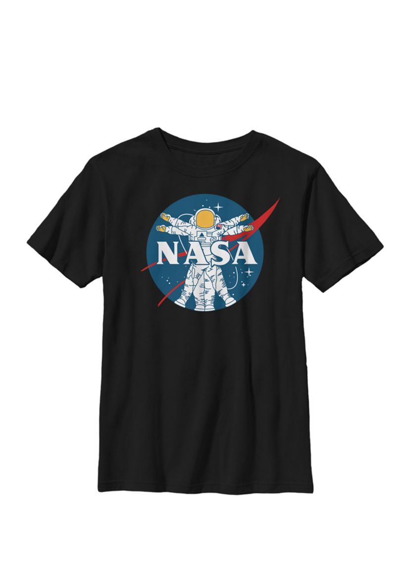 Astronaut Vitruvian Man Style Logo Crew Graphic T-Shirt
