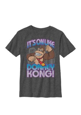Nintendo Kids Donkey Kong It’s On Taunt Crew Graphic T-Shirt, Grey, Large