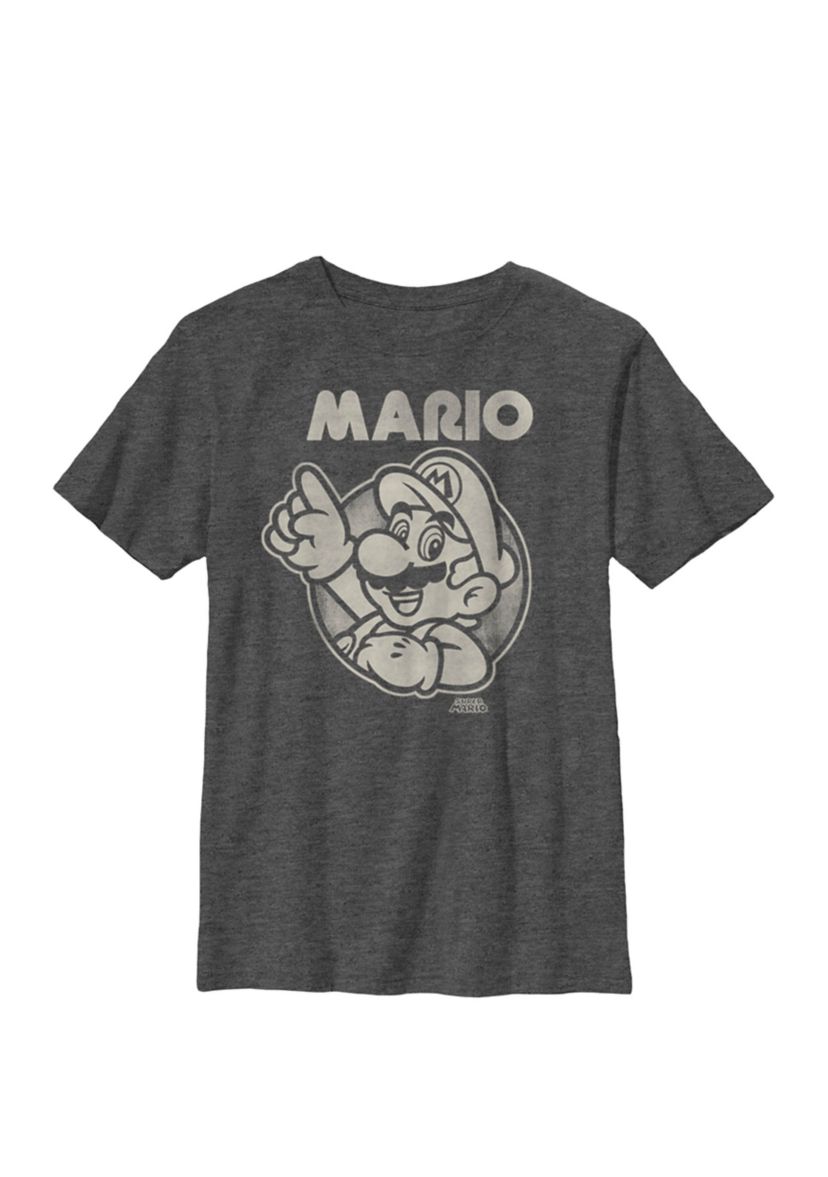 Super Mario Pointing Line Art Crew Graphic T-Shirt