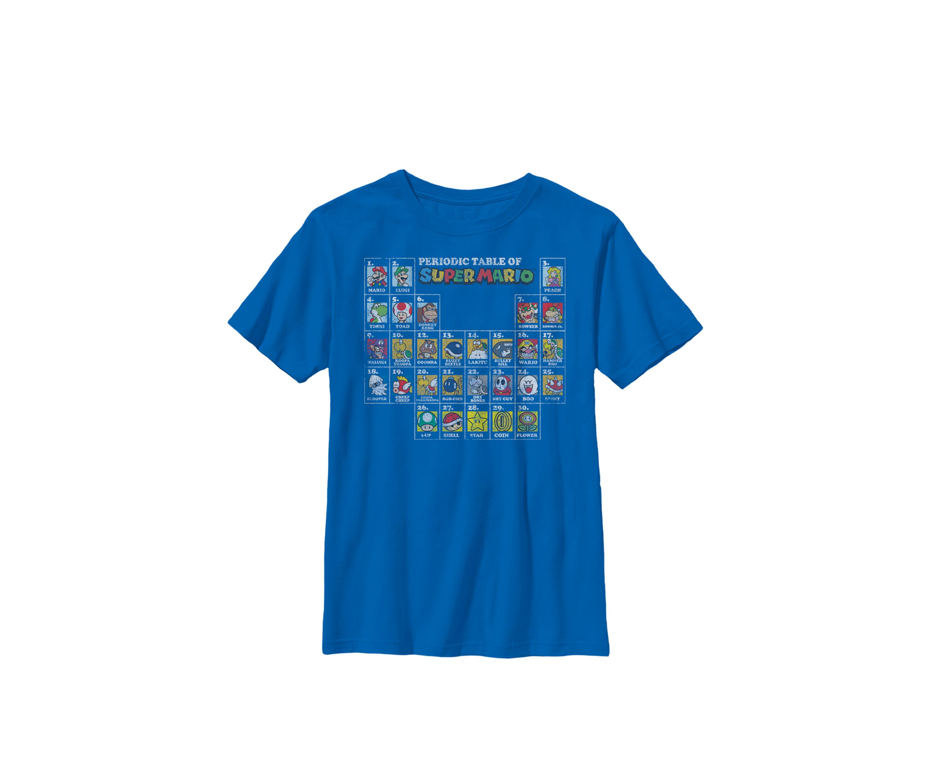 Super Mario Periodic Table Of Characters Panel Grid Crew T-Shirt