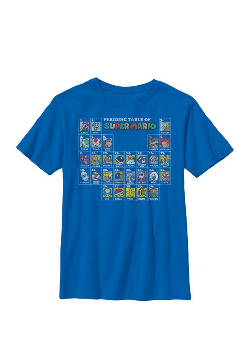 Super Mario Periodic Table Of Characters Panel Grid Crew T-Shirt