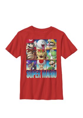 Nintendo Kids Super Mario Character Stack Gradient Crew Graphic T-Shirt, Red, Large