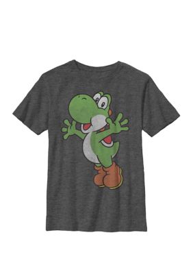 Nintendo Kids Super Mario Yoshi Classic Jump Portrait Crew Graphic T-Shirt, Grey, Large