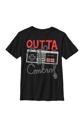 Nintendo Kids NES Controller Outta Control Crew Graphic T-Shirt, Black, Small