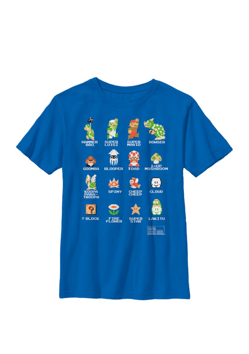 Super Mario 8 Bit Good & Bad Characters Crew Graphic T-Shirt