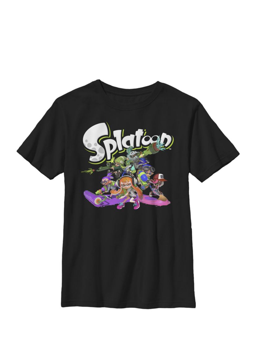Boys Splatoon Logo Teams Group Shot Crew T-Shirt