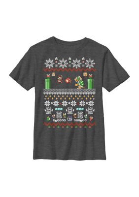 Nintendo Boys 4-7 Bit Xmas Stack Graphic Top, Grey, Large