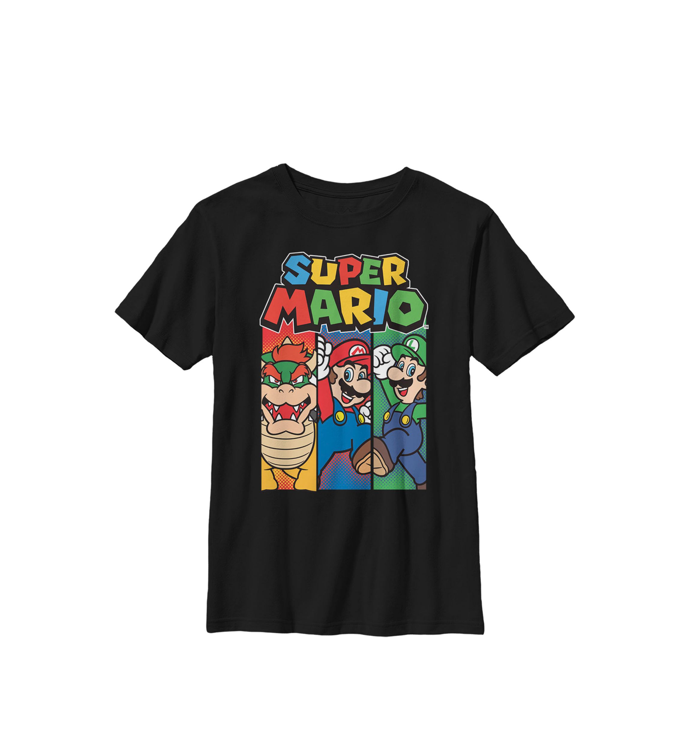 Boys Super Mario Colorful Character Panels Logo Crew T-Shirt