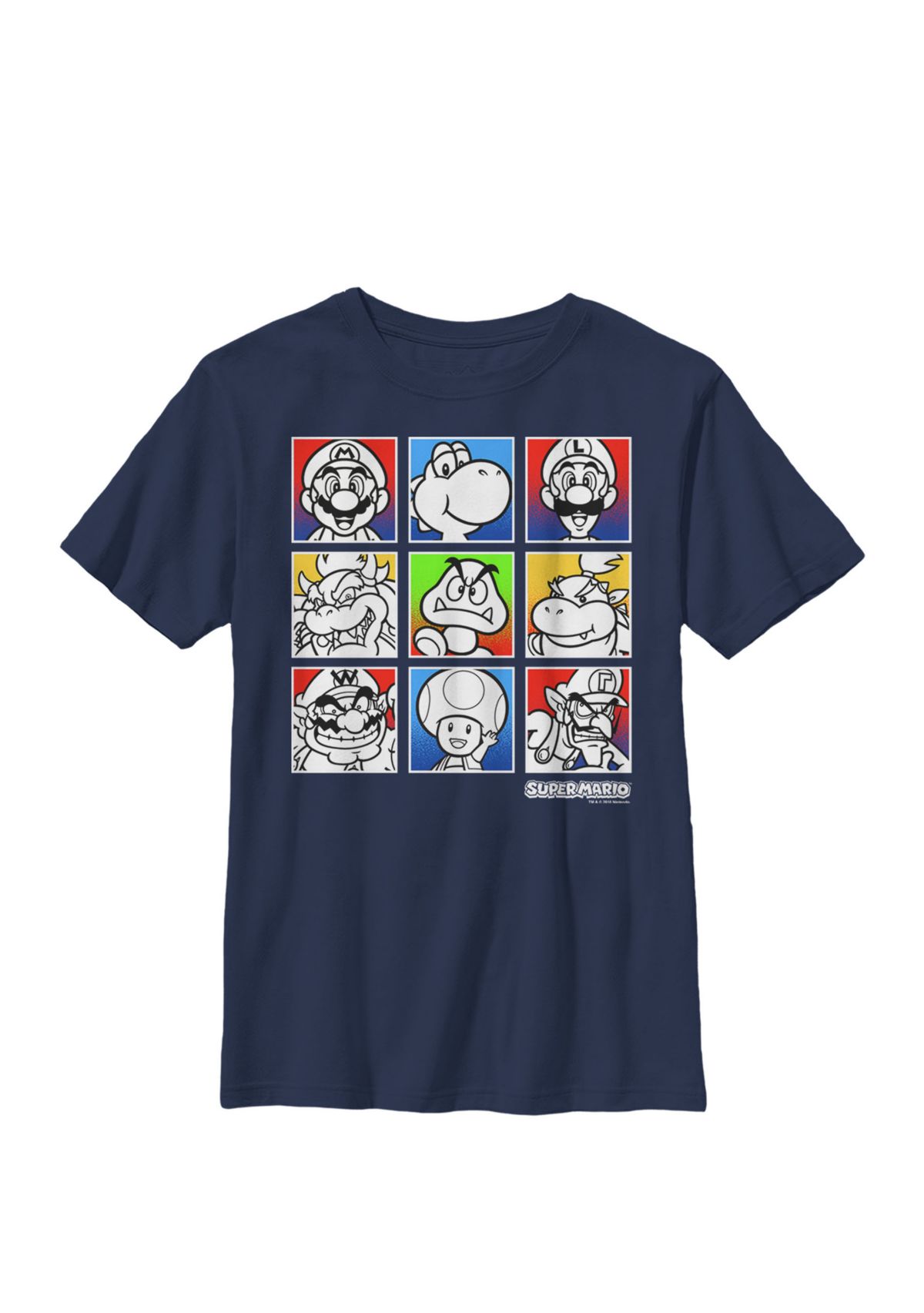 Boys Super Mario Colorful Character Squares Crew T-Shirt