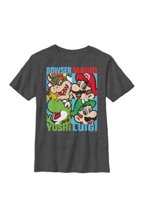 Nintendo Kids Super Mario Group Classic Shot Panels Crew Graphic T-Shirt, Grey, Small