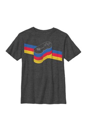 Nintendo Kids SNES Controller Stripe Rainbow Crew Graphic T-Shirt, Grey, Large