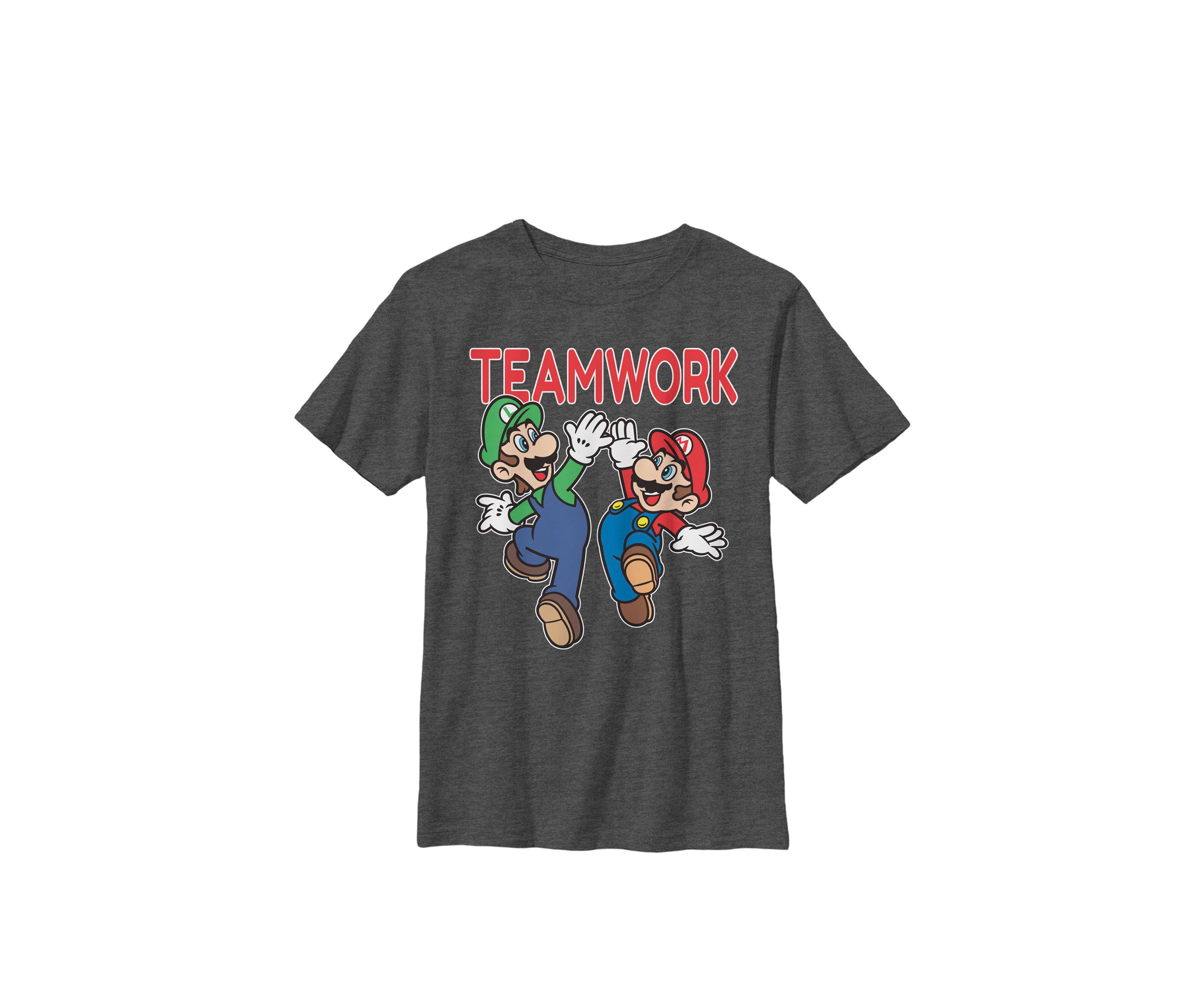Super Mario Luigi Teamwork High Five Classic Crew Graphic T-Shirt