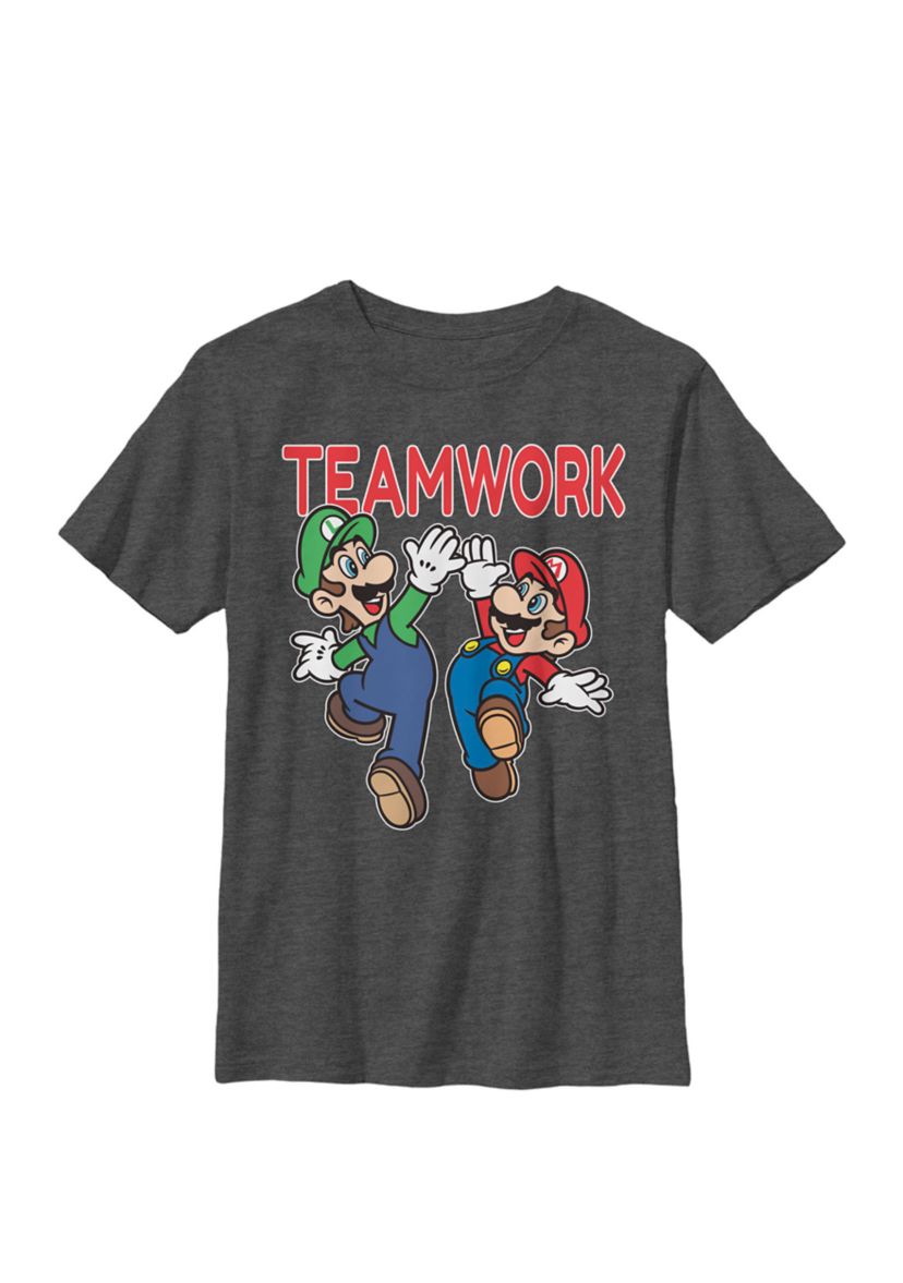 Super Mario Luigi Teamwork High Five Classic Crew Graphic T-Shirt