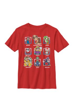 Nintendo Kids Super Mario Classic Characters Group Shot Crew T-Shirt, Red, Large