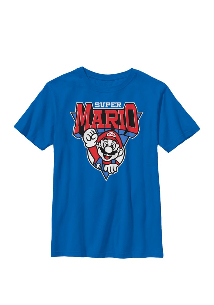 Boys Super Mario Red White Blue Team Mario Crew T-Shirt