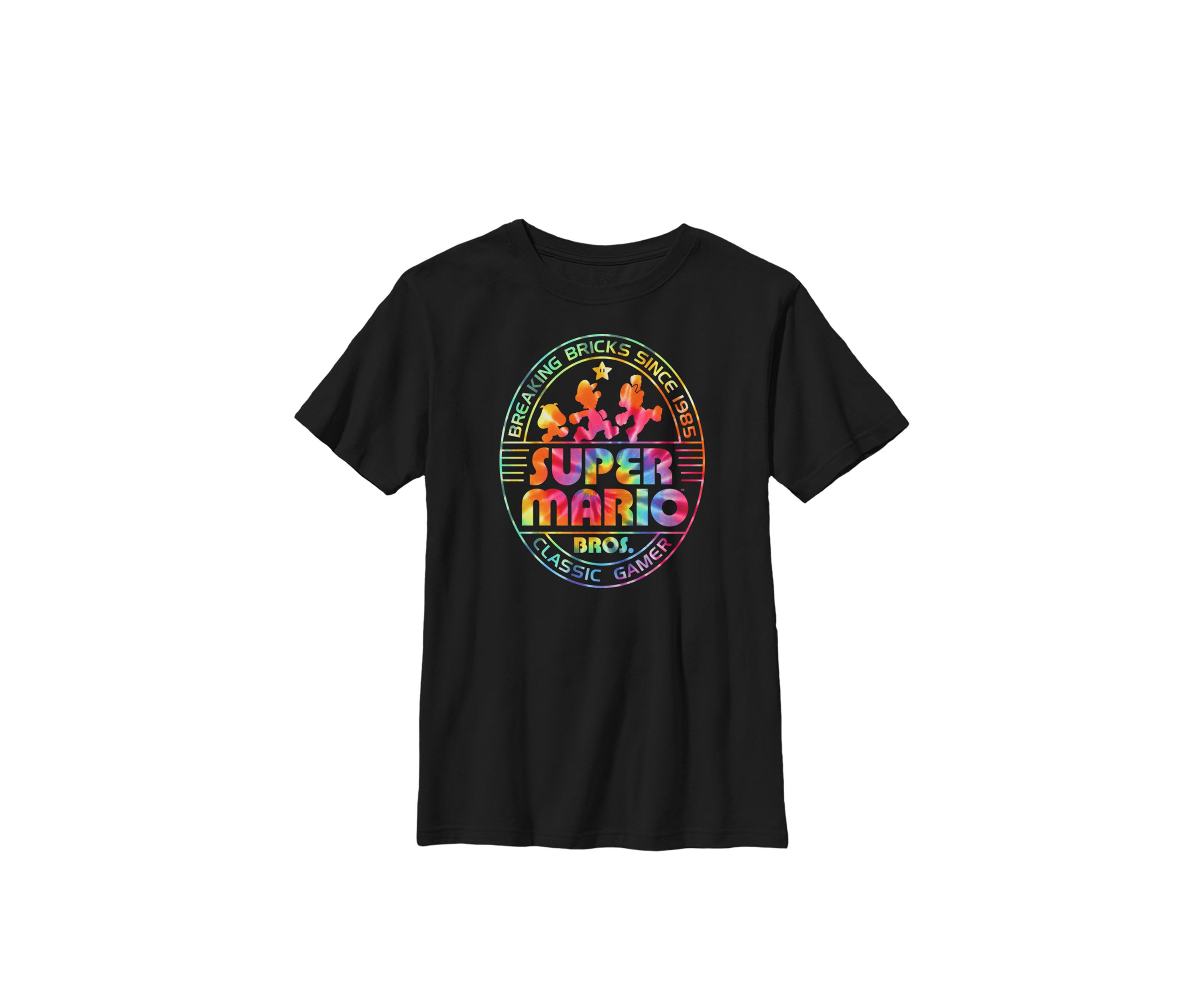Boys Super Mario Brick Break 85 Tie-Dye Logo Crew T-Shirt