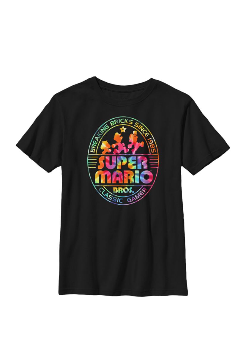 Boys Super Mario Brick Break 85 Tie-Dye Logo Crew T-Shirt