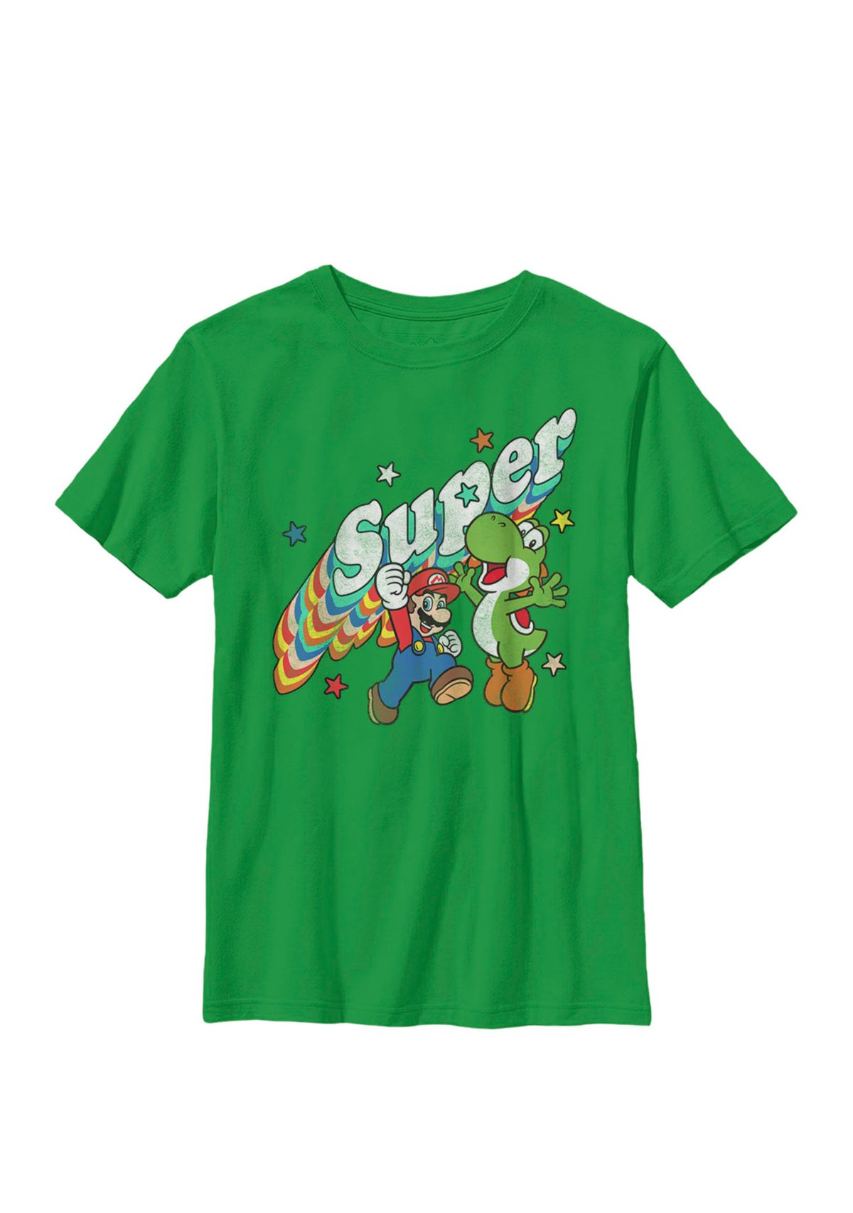 Super Mario Yoshi Mario Rainbow 3D Star Crew Graphic T-Shirt