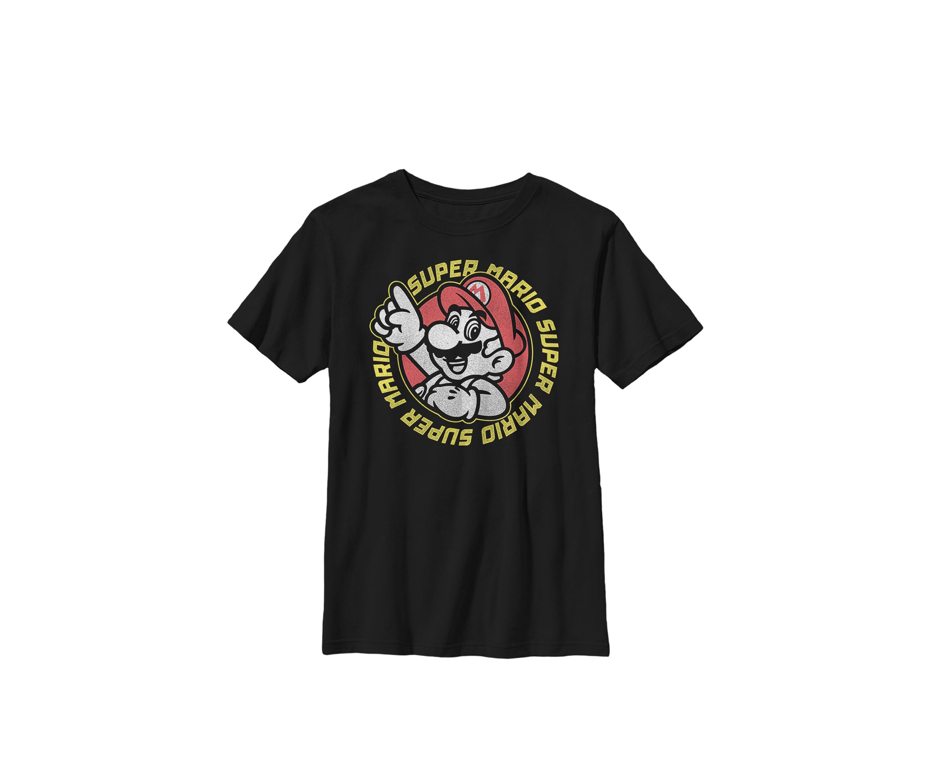 Super Mario Retro Circle Red Yellow Logo Crew Graphic T-Shirt