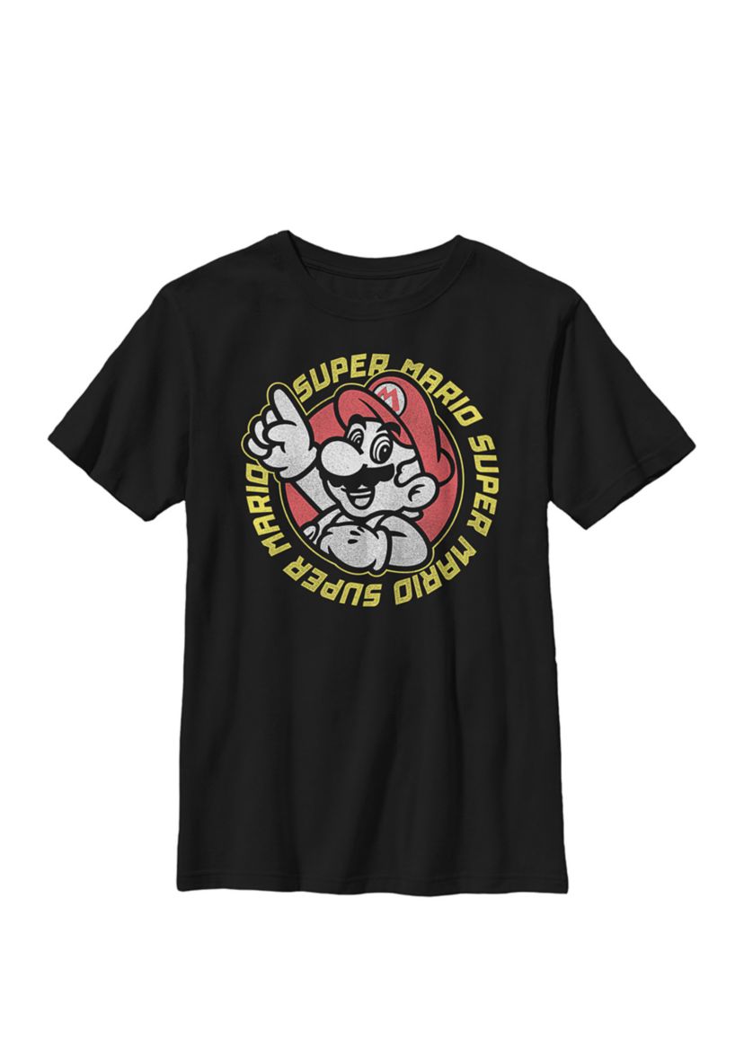 Super Mario Retro Circle Red Yellow Logo Crew Graphic T-Shirt