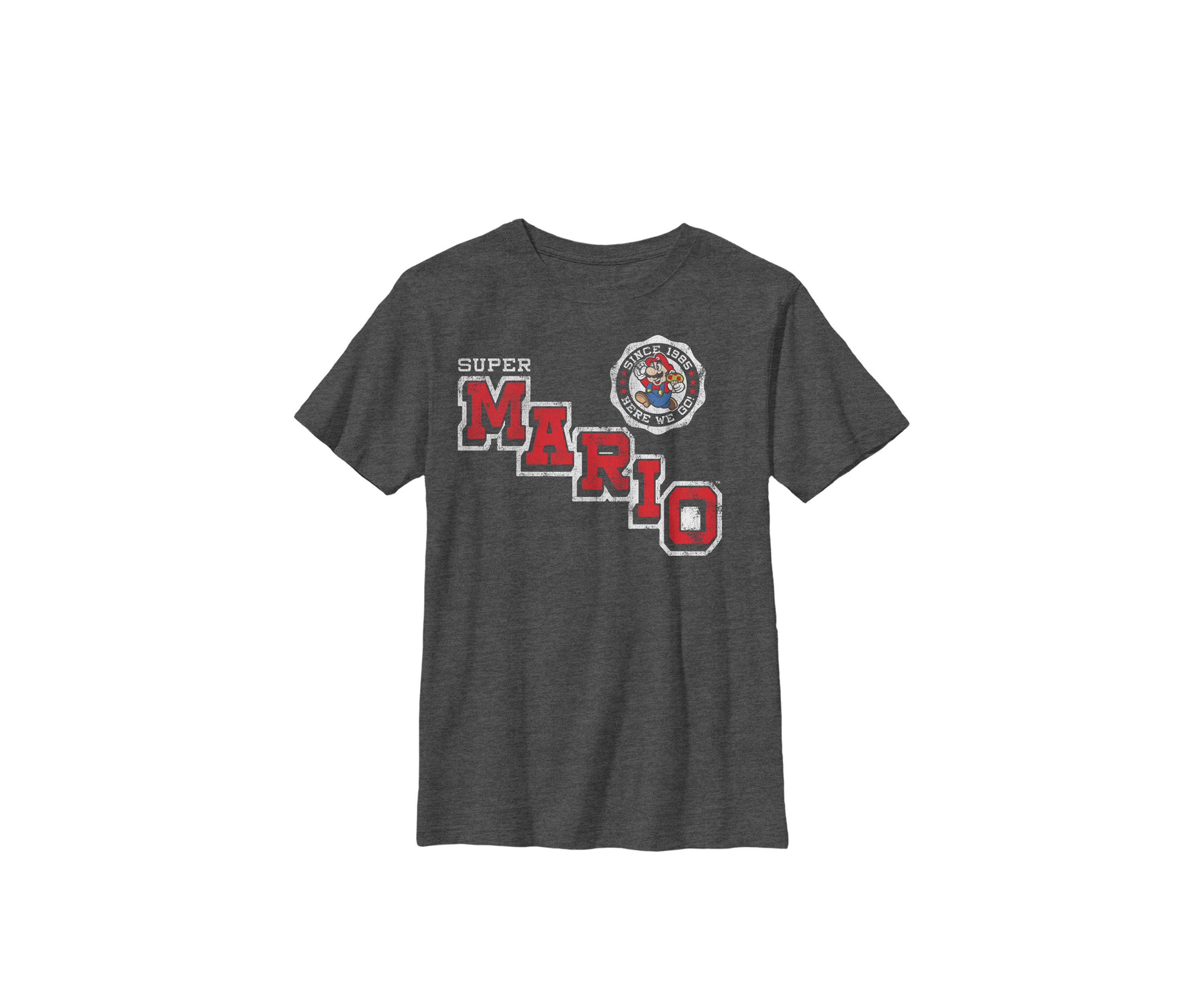Boys Super Mario Varsity Emblem Vintage Crew T-Shirt 