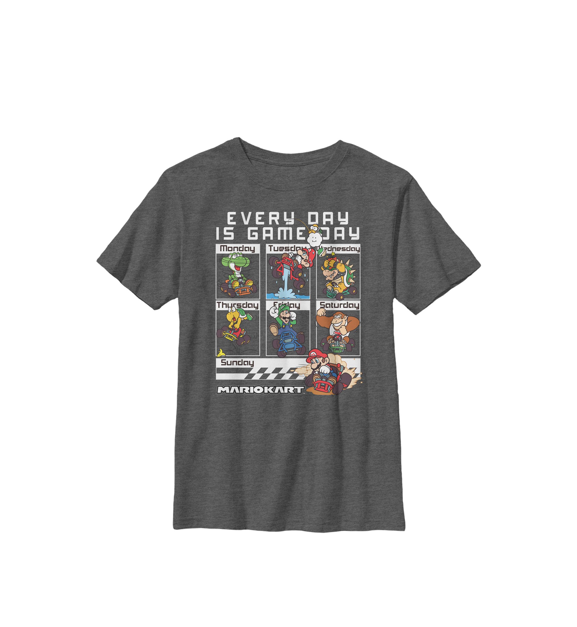 Boys Mario Kart Everyday Is Game Day Group Shot Crew T-Shirt