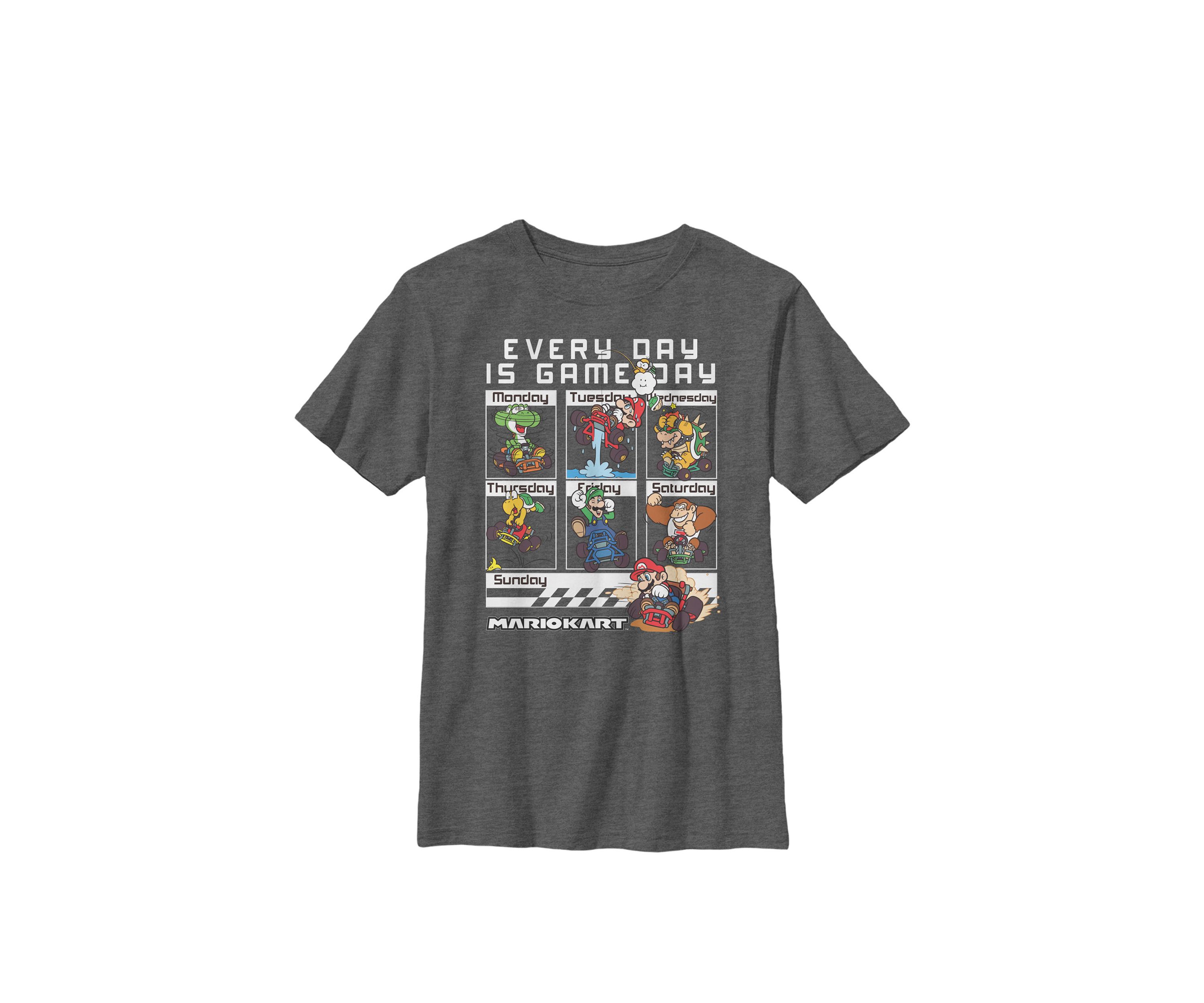 Boys Mario Kart Everyday Is Game Day Group Shot Crew T-Shirt