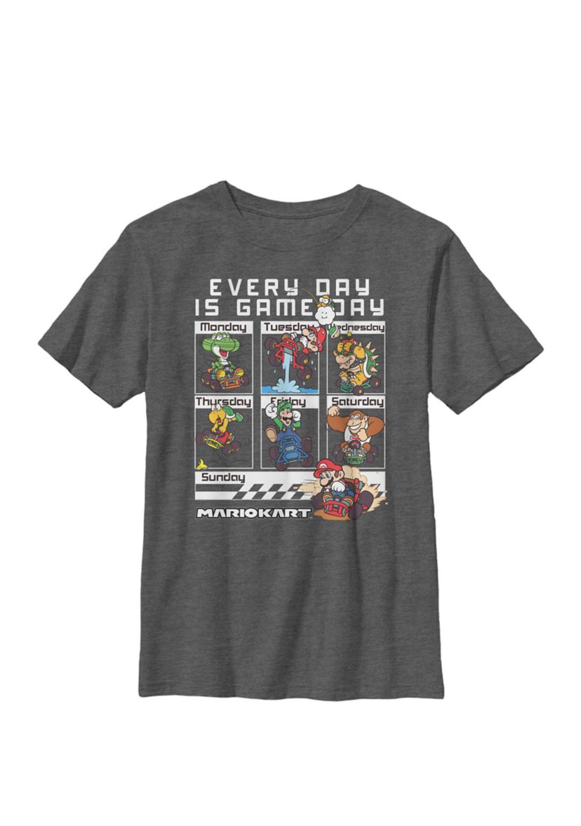 Boys Mario Kart Everyday Is Game Day Group Shot Crew T-Shirt