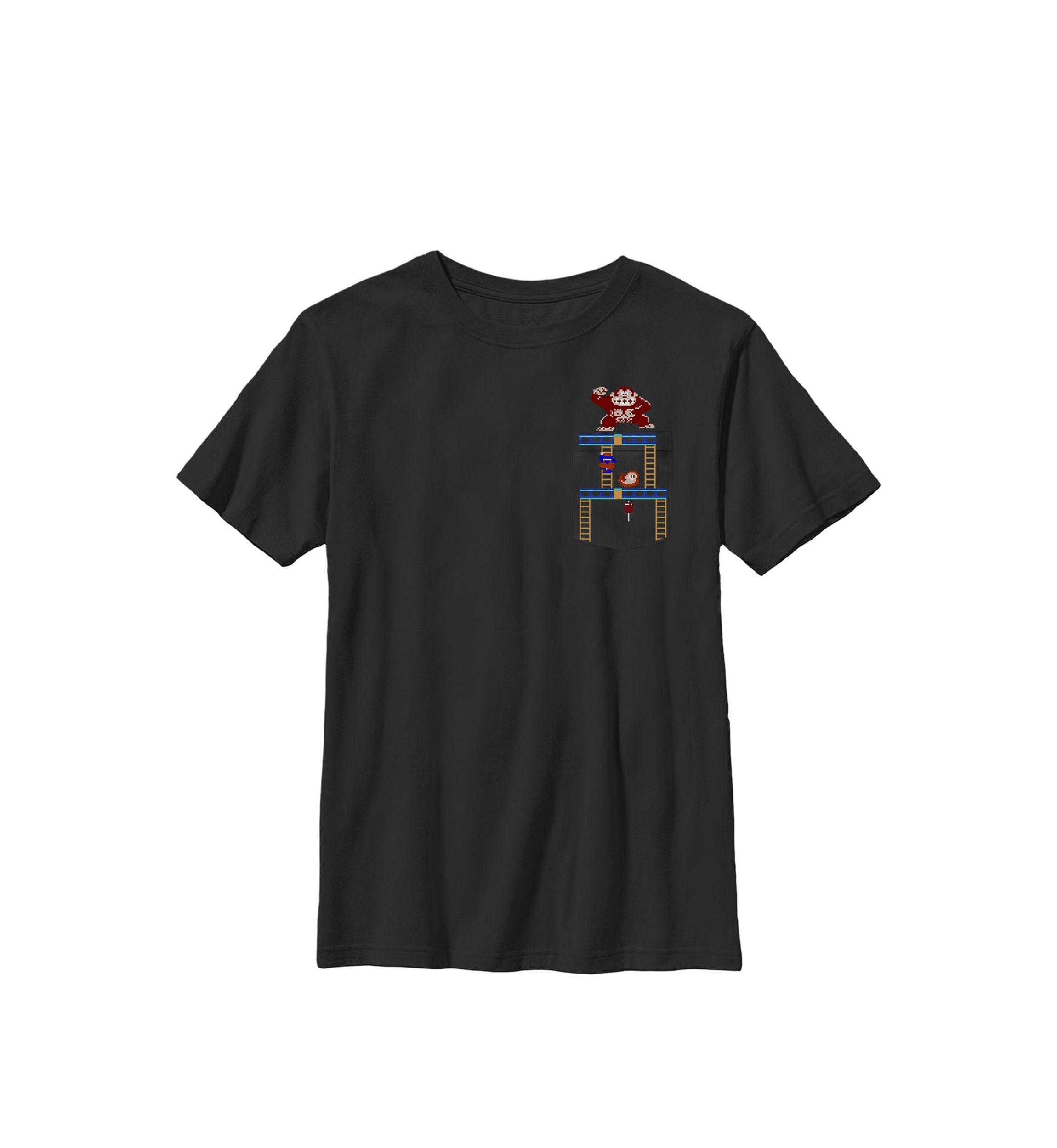 Boys Super Mario Donkey Kong Ladder Pixel Game Scene Portrait Crew T-Shirt 