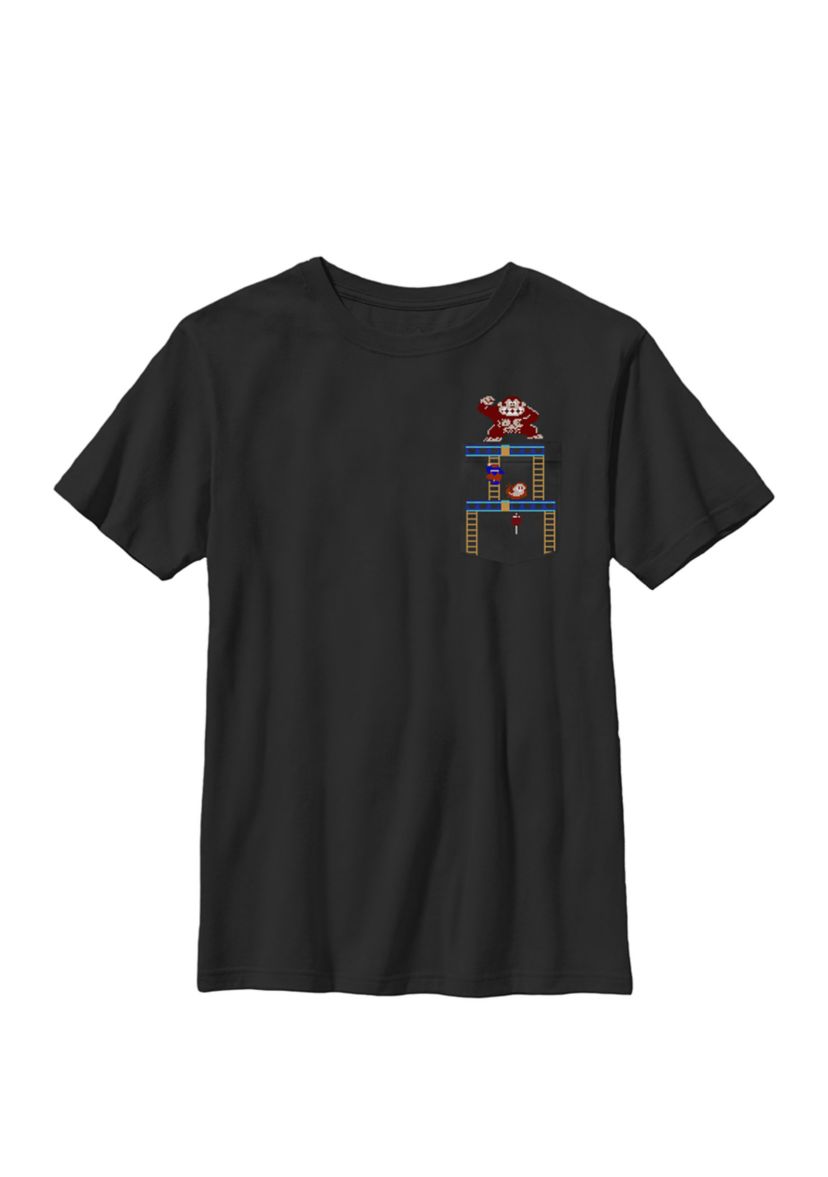 Boys Super Mario Donkey Kong Ladder Pixel Game Scene Portrait Crew T-Shirt 