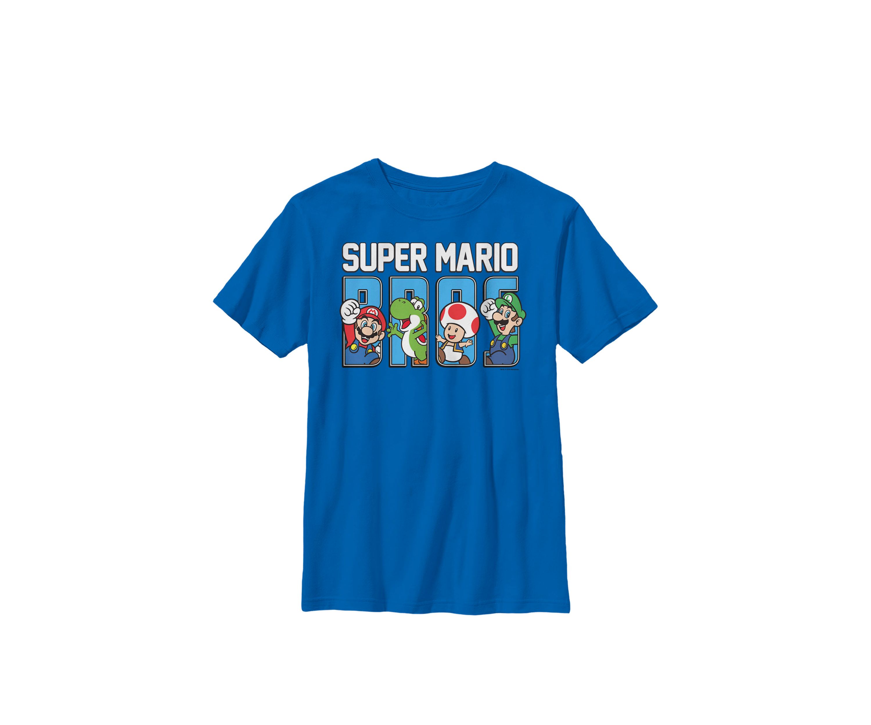 Super Mario Bros Characters Letter Fill Crew Graphic T-Shirt