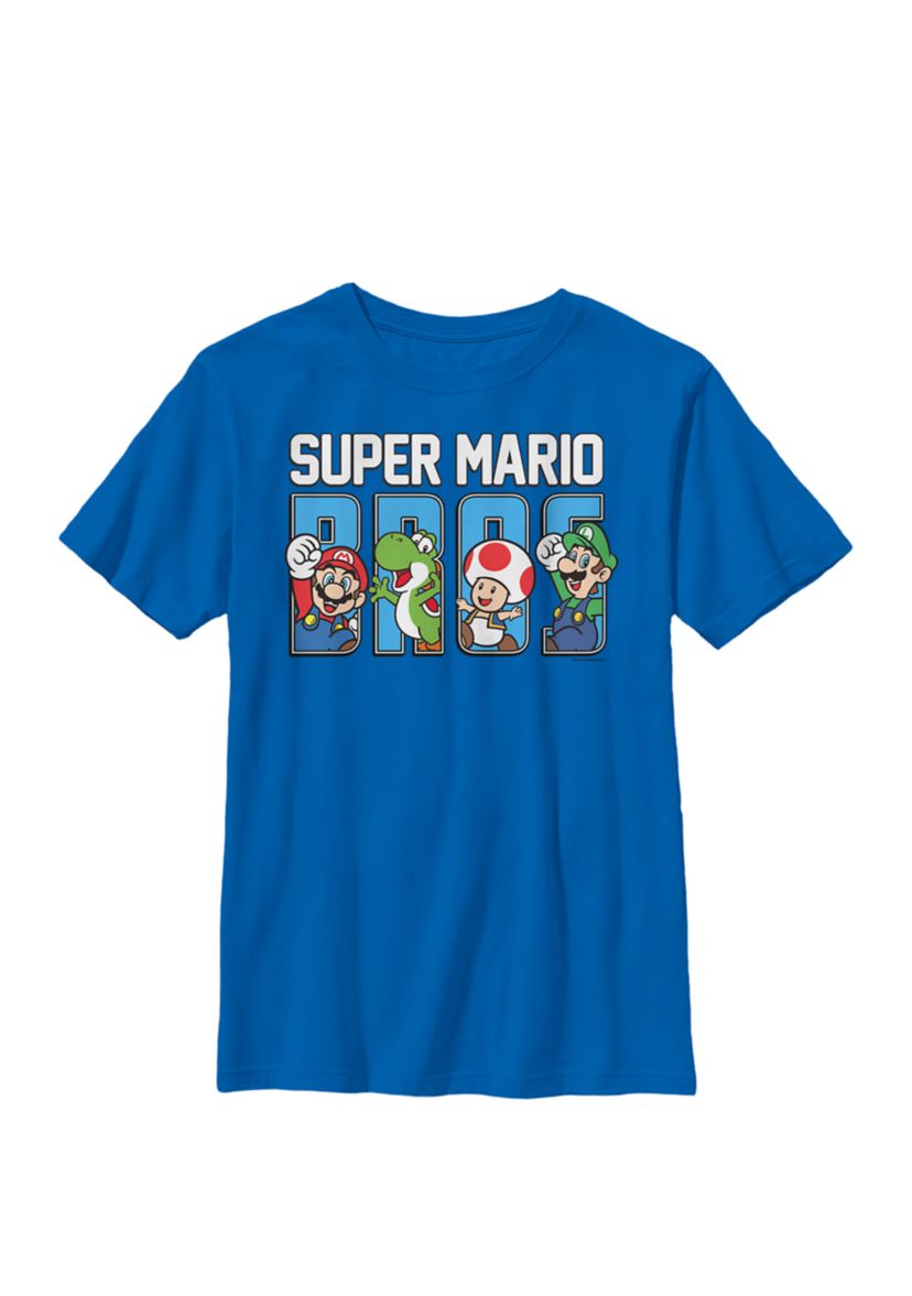 Super Mario Bros Characters Letter Fill Crew Graphic T-Shirt