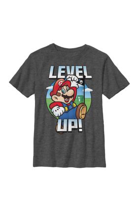 Nintendo Kids Super Mario Level Up Bowser Flag Portrait Crew Graphic T-Shirt