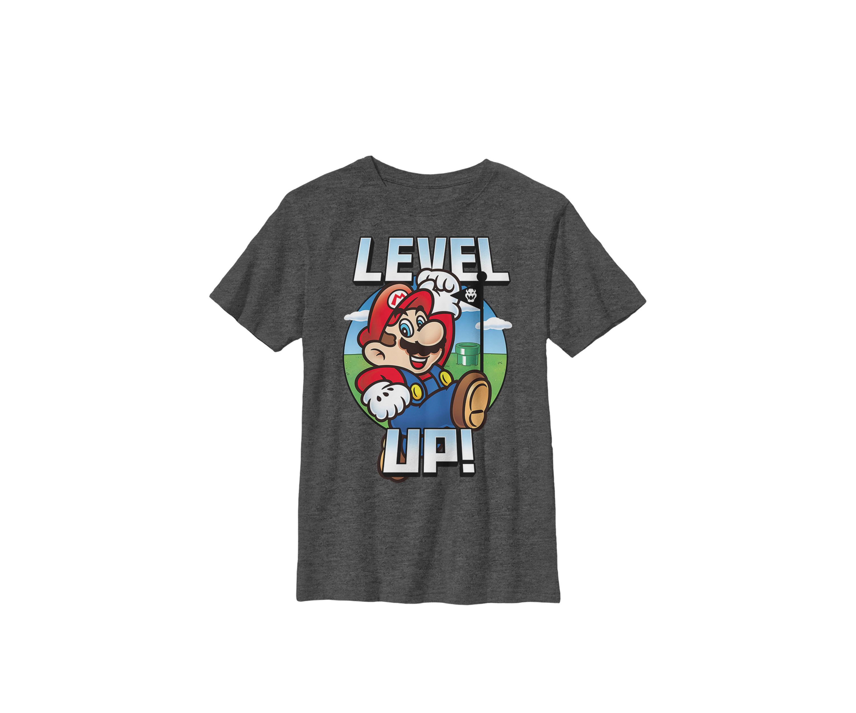 Super Mario Level Up Bowser Flag Portrait Crew Graphic T-Shirt