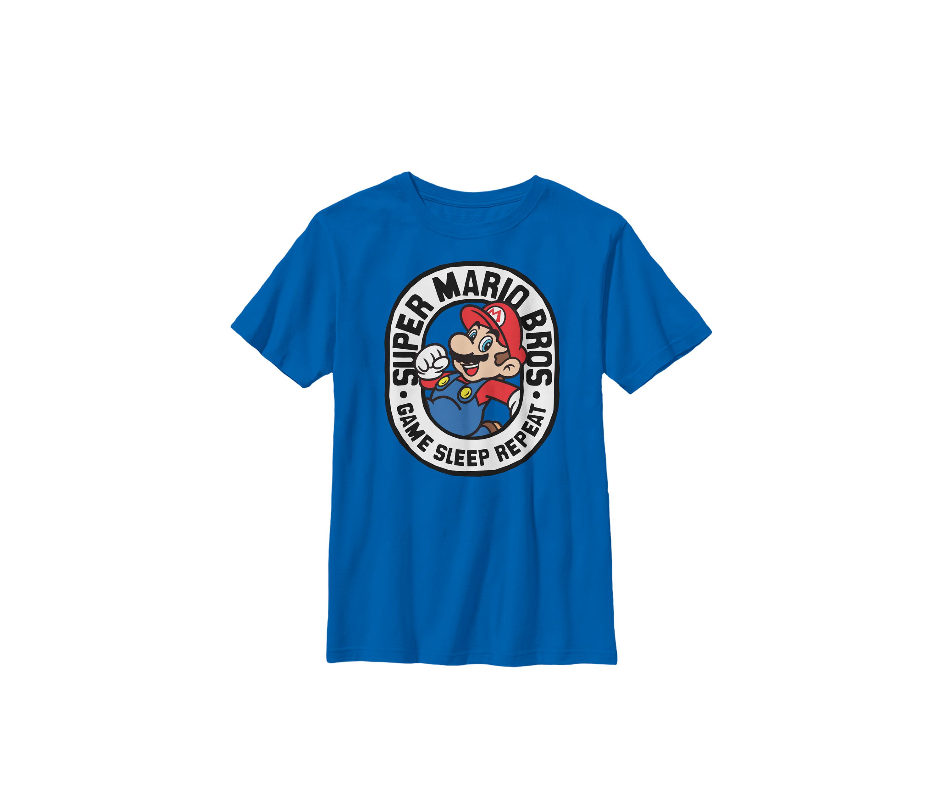 Boys Super Mario Game Sleep Repeat Patch Crew T-Shirt