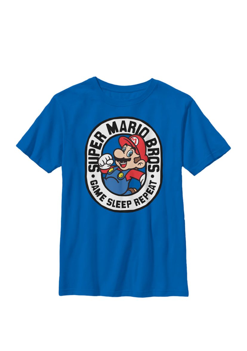 Boys Super Mario Game Sleep Repeat Patch Crew T-Shirt