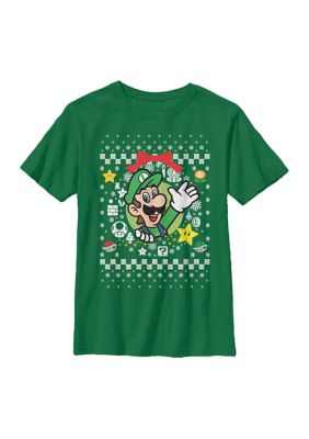 Nintendo Boys 4-7 Wreath Luigi Sweater T-Shirt, Large