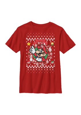Nintendo Boys 4-7 Wreath Mario Sweater T-Shirt, Red, XSmall
