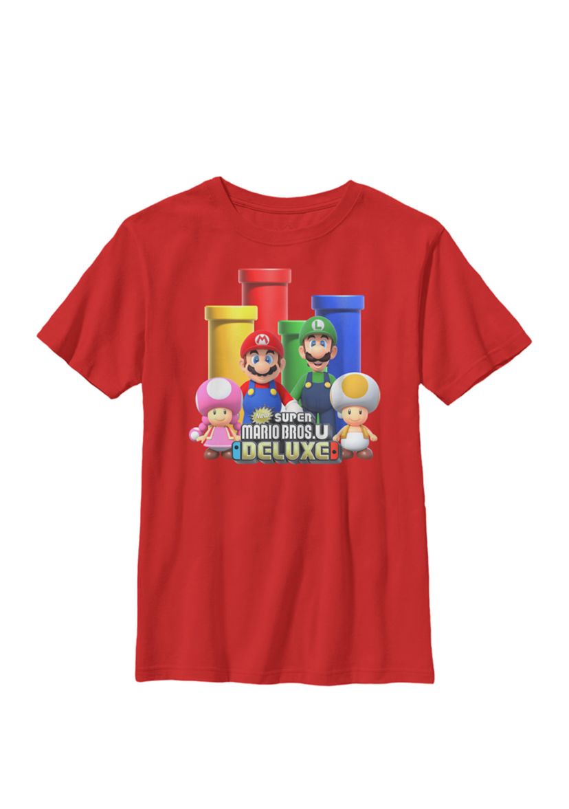 Super Mario Pipes Group Shot Poster Crew Graphic T-Shirt