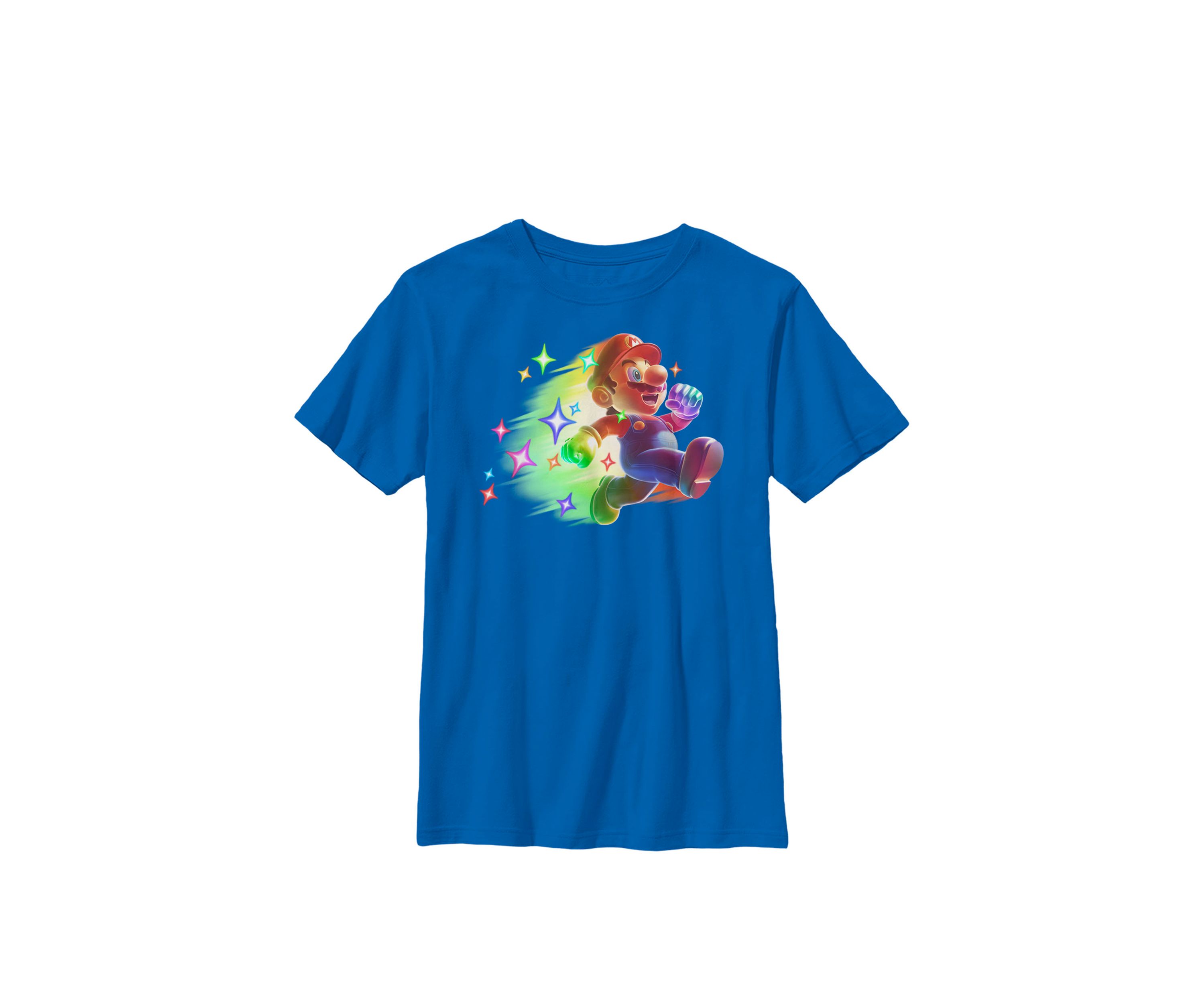 Super Mario Jumping Rainbow Stars Crew Graphic T-Shirt