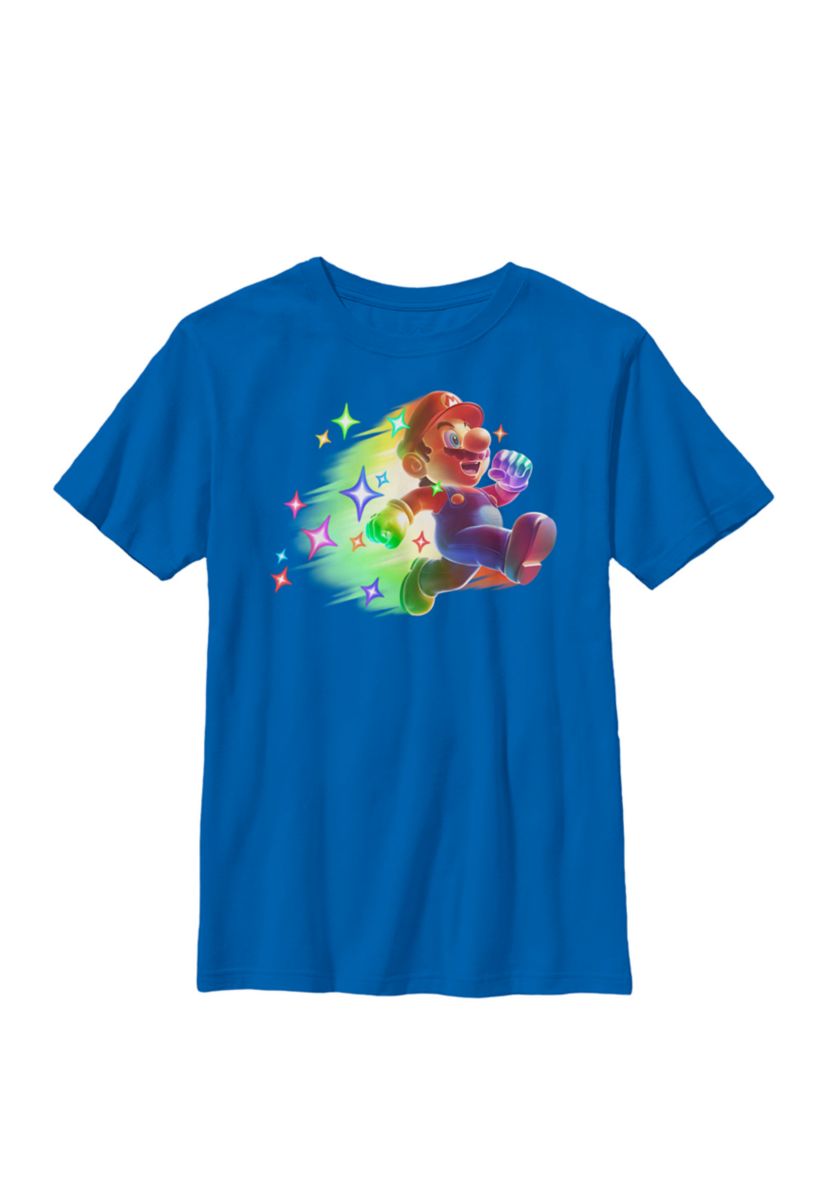 Super Mario Jumping Rainbow Stars Crew Graphic T-Shirt