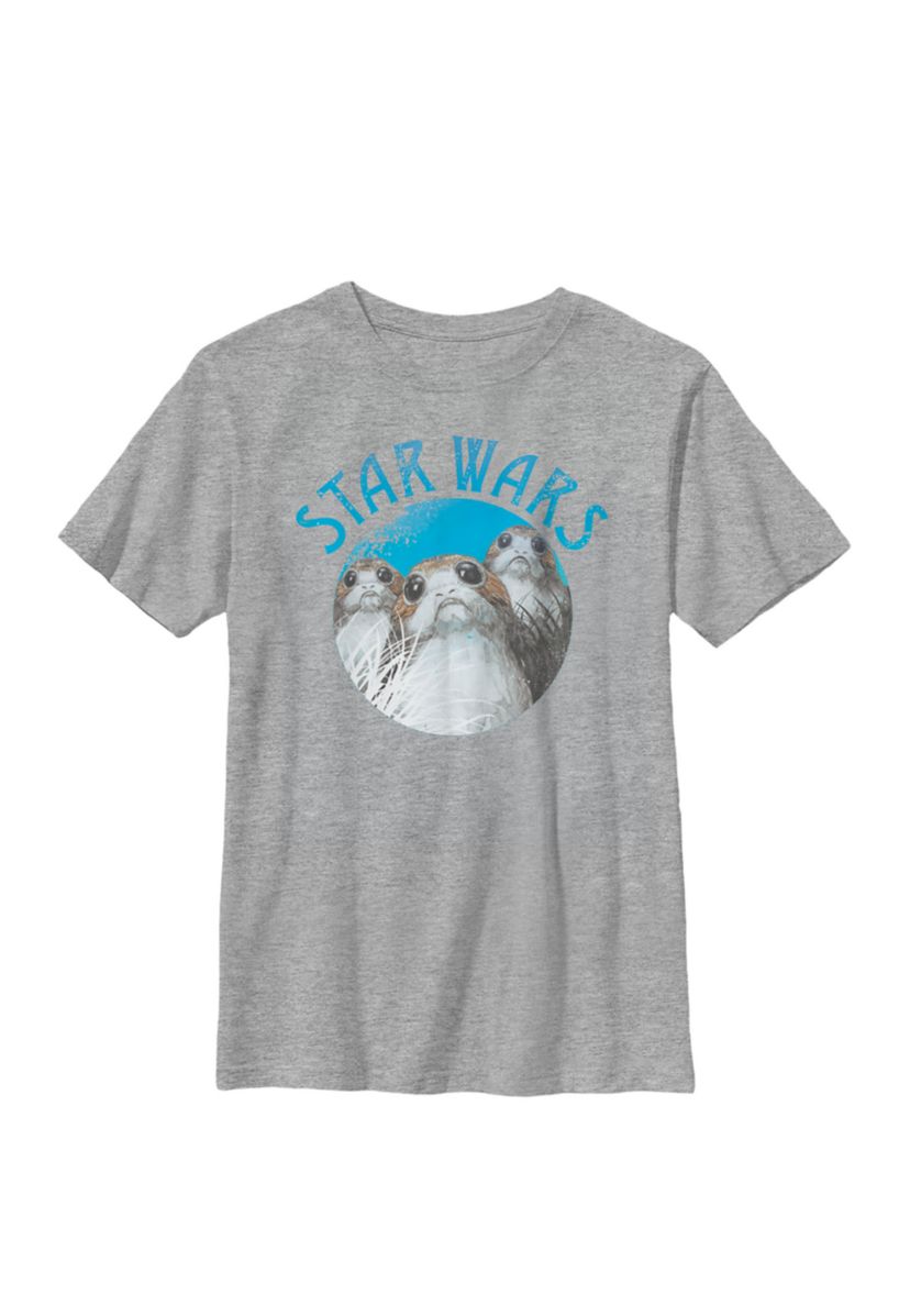 Boys Porgs In Grass Circle Poster Crew T-Shirt