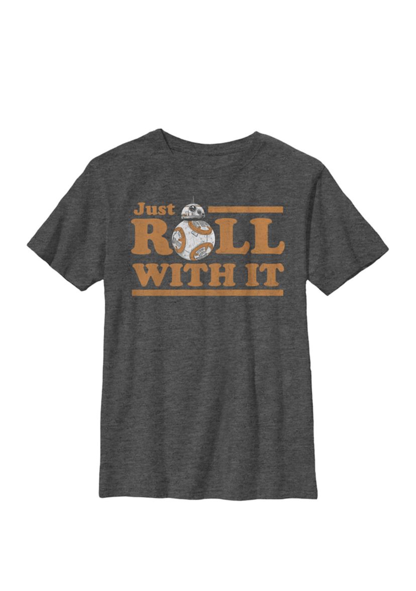 Boys BB-8 Just Roll With It Text Crew T-Shirt 