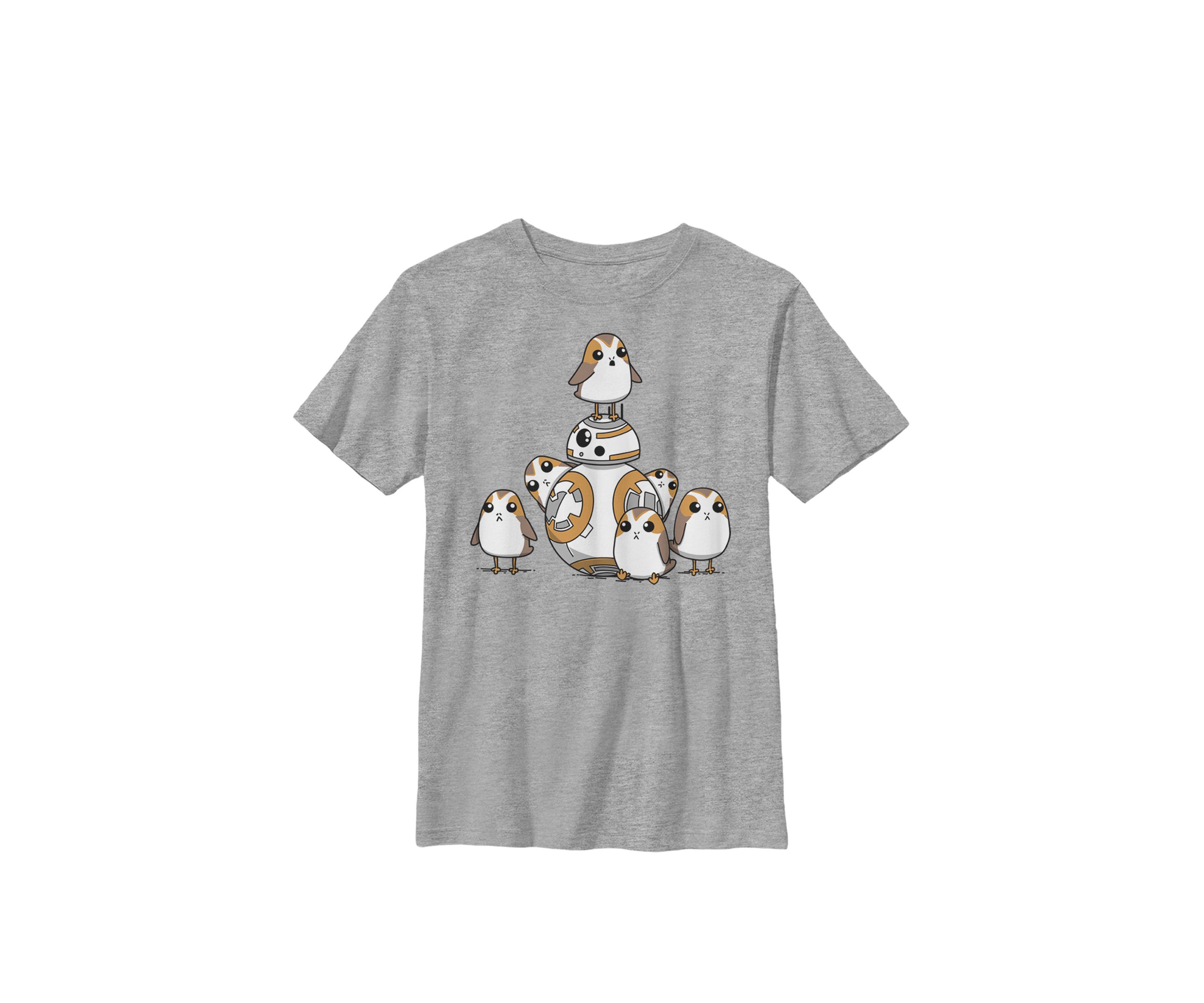 Boys BB-8 And Porgs Animated Art Poster Crew T-Shirt