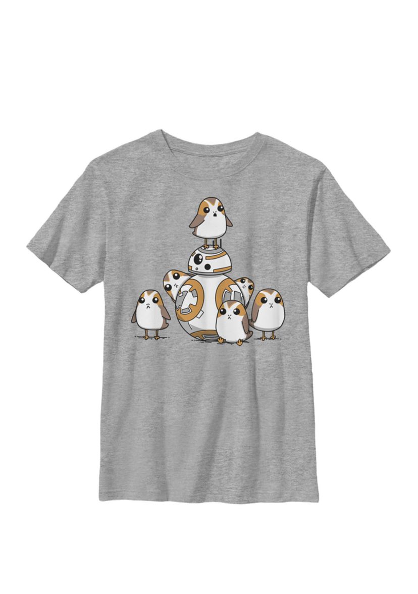 Boys BB-8 And Porgs Animated Art Poster Crew T-Shirt