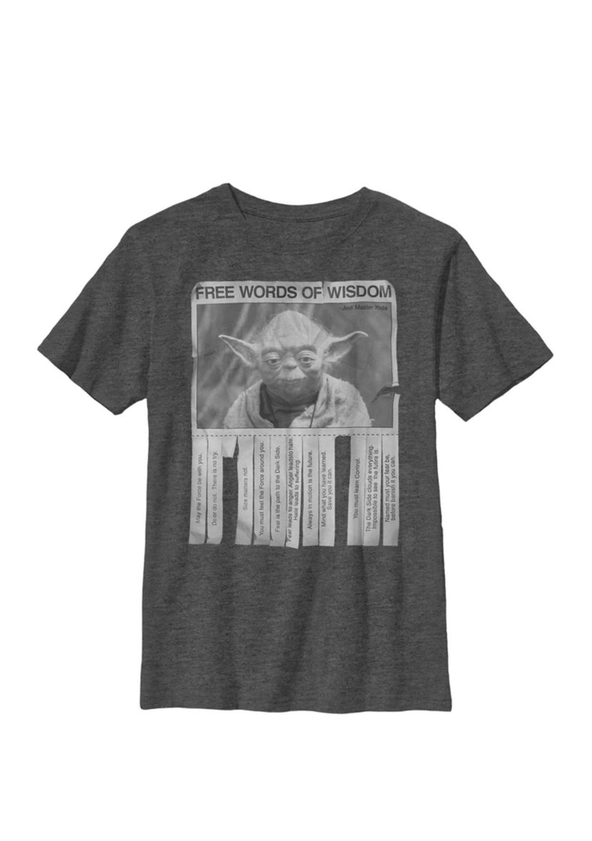 Boys Yoda Poster Words Of Wisdom Crew T-Shirt 