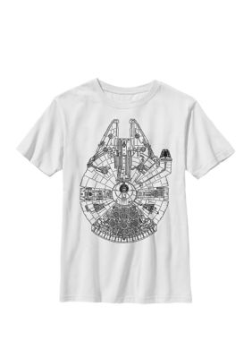 Star Wars Boys 8-20 Millennium Falcon Blue Print Sketch Crew T- Shirt, White, XSmall