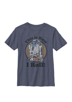 Star Wars Boys 8-20 R2-D2 This Is How I Roll Text Crew T-Shirt, Navy Blue, XSmall