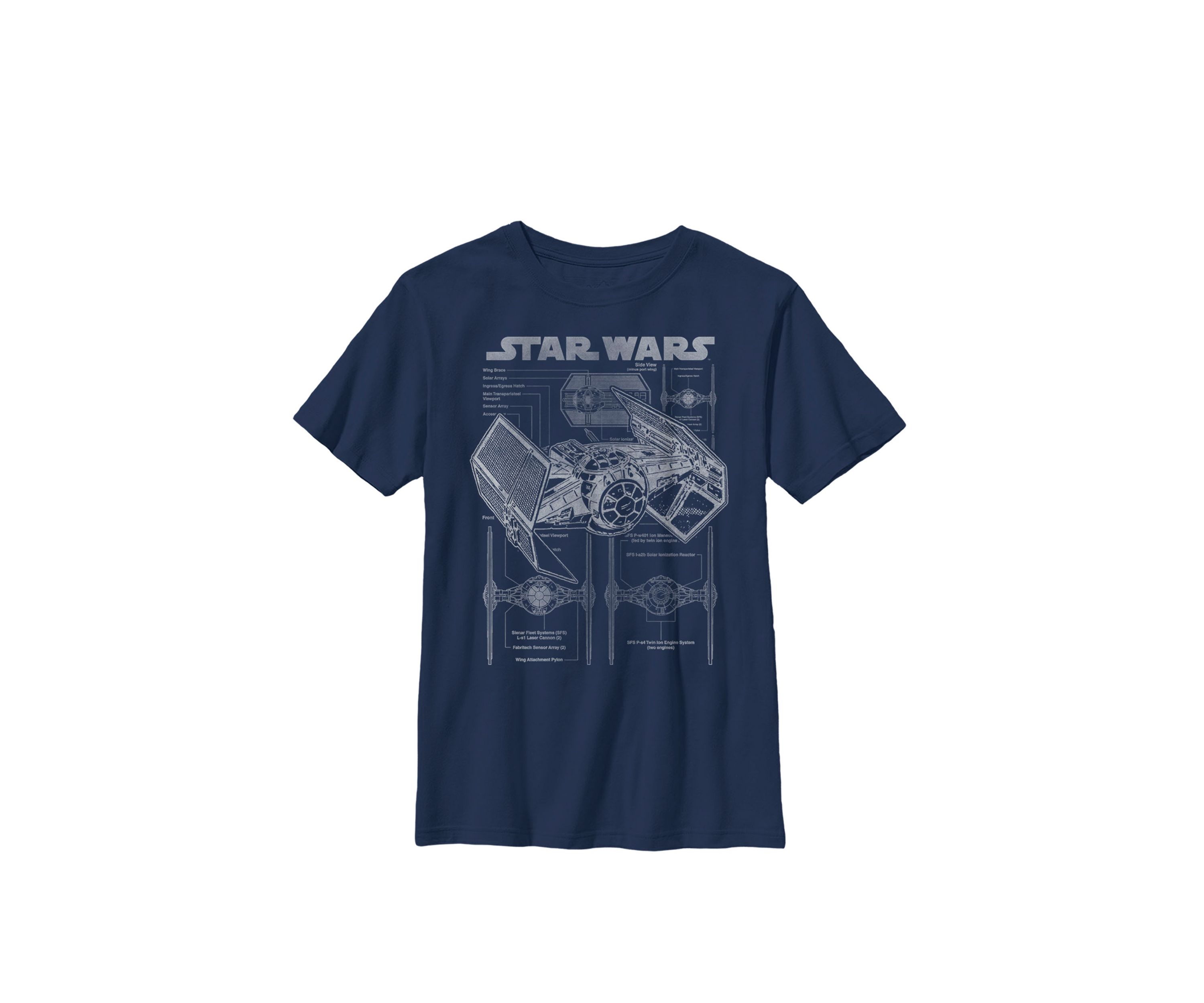 TIE Fighter Blue Print Grid Poster Crew Graphic T-Shirt