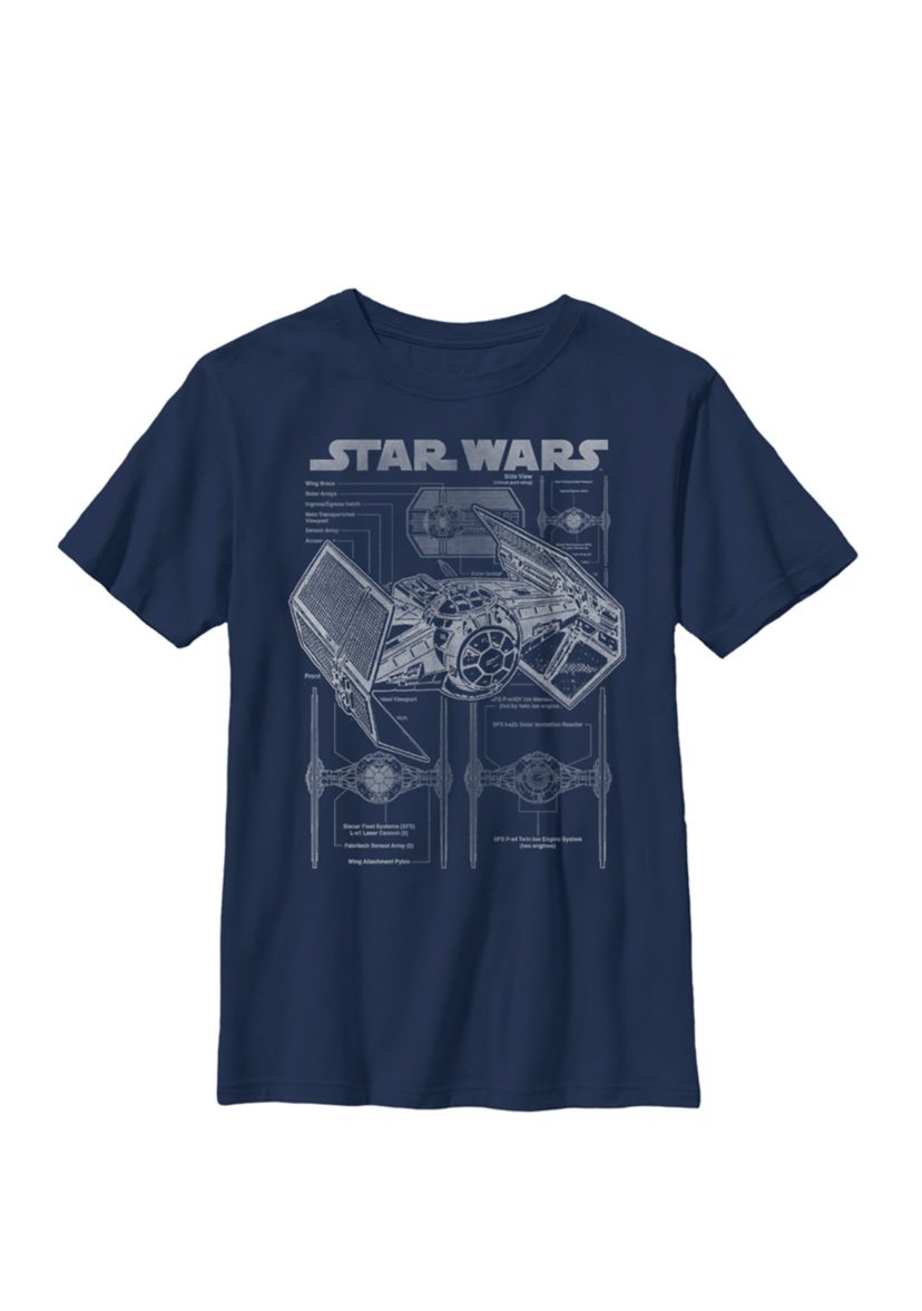 TIE Fighter Blue Print Grid Poster Crew Graphic T-Shirt